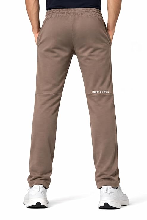 Men’s Brown Cotton Blend Track Pants with Drawstring Waist