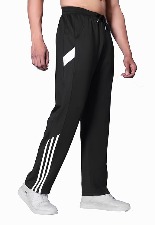 Men’s Black Athletic Track Pants with Side Stripe Design